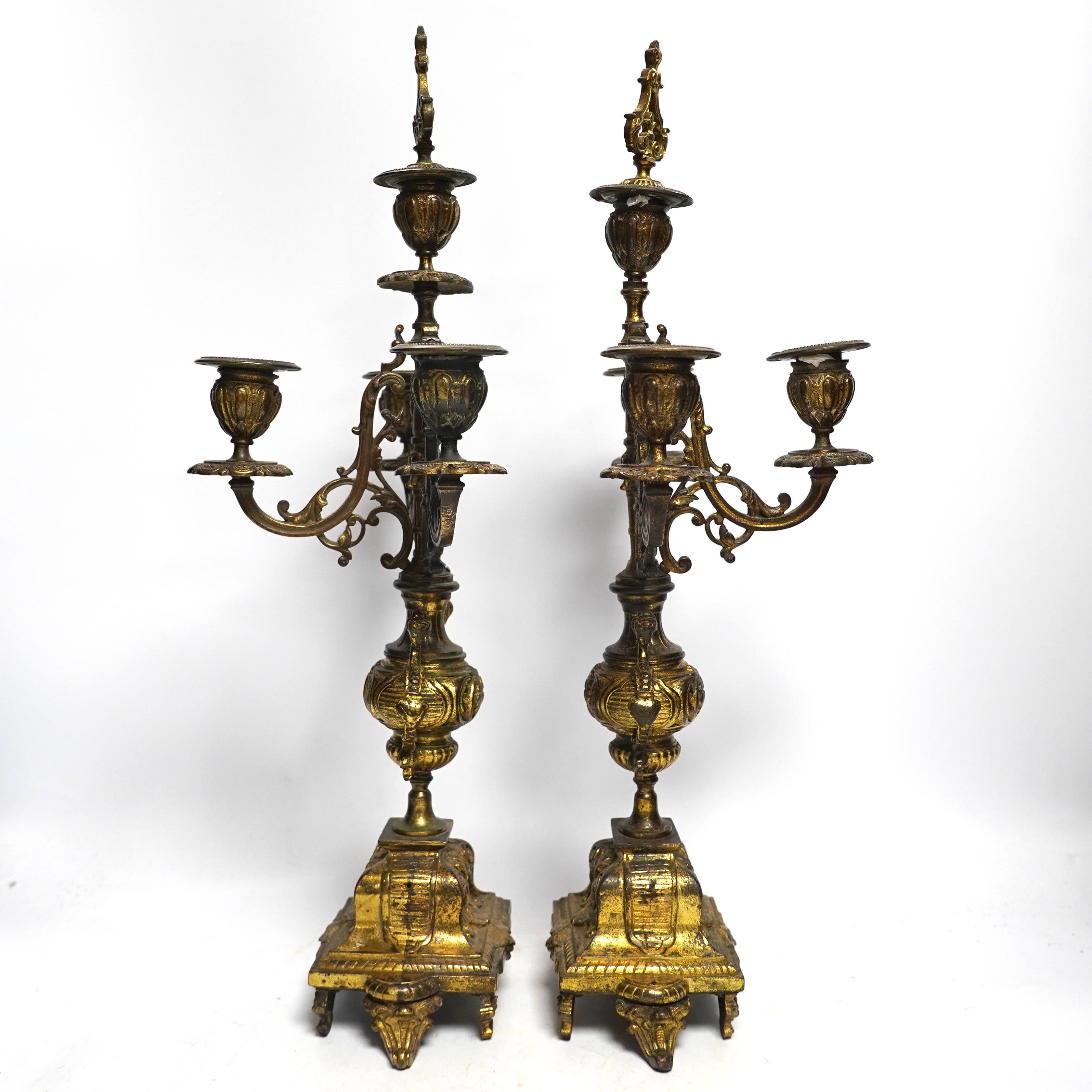 A pair of Victorian gilt brass candelabra, 51cm high